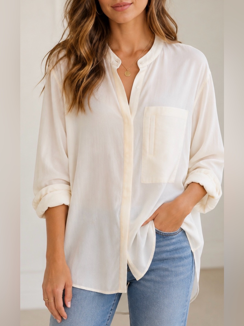 Equipment femme silk Ivory Button-Down Relaxed Pocket Shirt